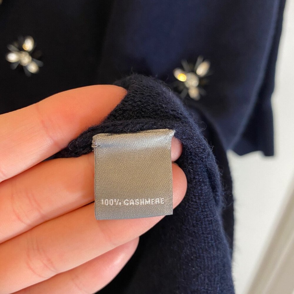 Neiman Marcus Cashmere Embellished Navy Blue Sweater - Picture 6 of 8